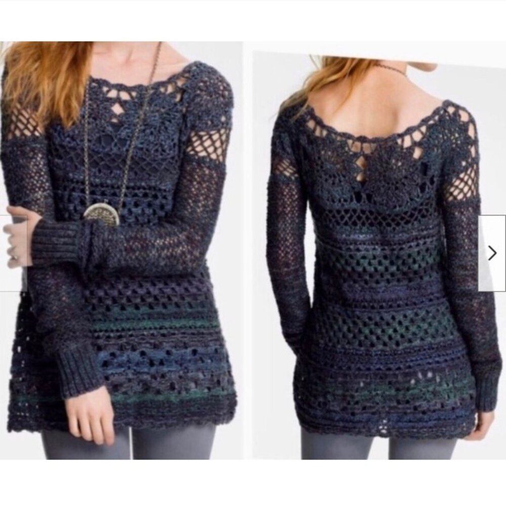 FREE PEOPLE Ring of Roses Crotchet Tunic Sweater